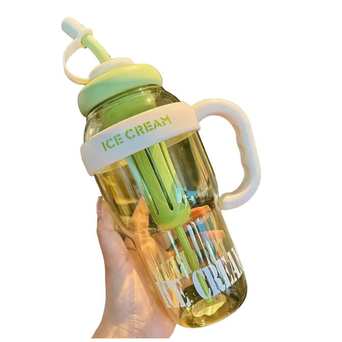 Sticla de Apa, Klevo, Termica, Mentinere 6 Ore, 1400 mL, cu Pai si Capac, PP si Silicon, cu Maner Alb, 25.5x7.5 cm, Verde