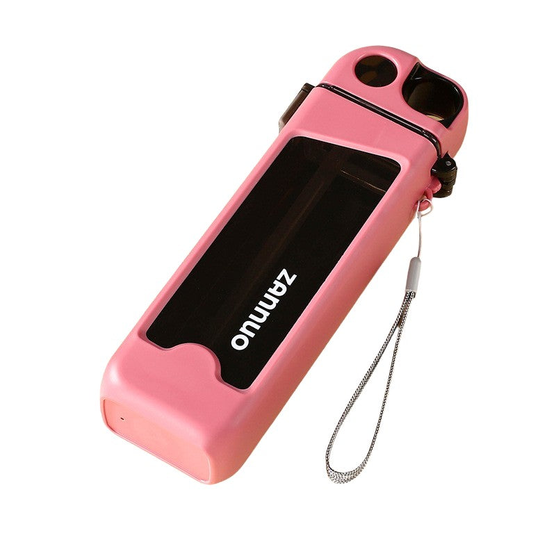 Sticla de Apa pentru Sport, Klevo, 350 ml, cu Pai si Capac, 23x7x4.4 cm, Buton de Blocare, din PC, Roz