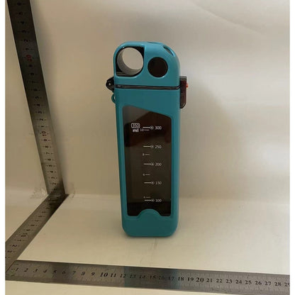 Sticla de Apa pentru Sport, Klevo, 350 ml, cu Pai si Capac, 23x7x4.4 cm, Buton de Blocare, din PC, Bleu