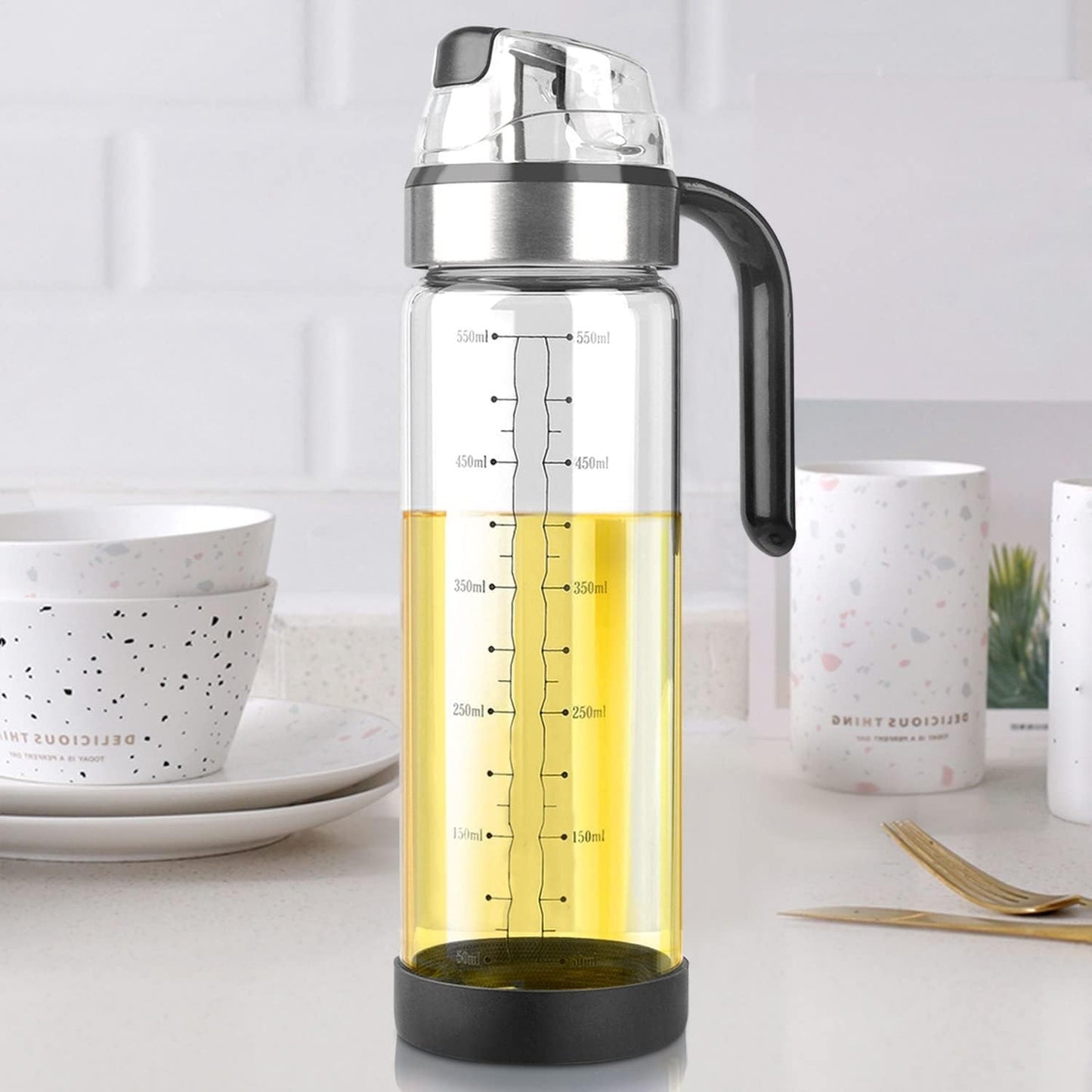 Sticla de ulei etansa cu deschidere inchidere, Klevo, Dispenser de ulei de bucatarie, Sos de soia, Otet, 500 ml, Transparent