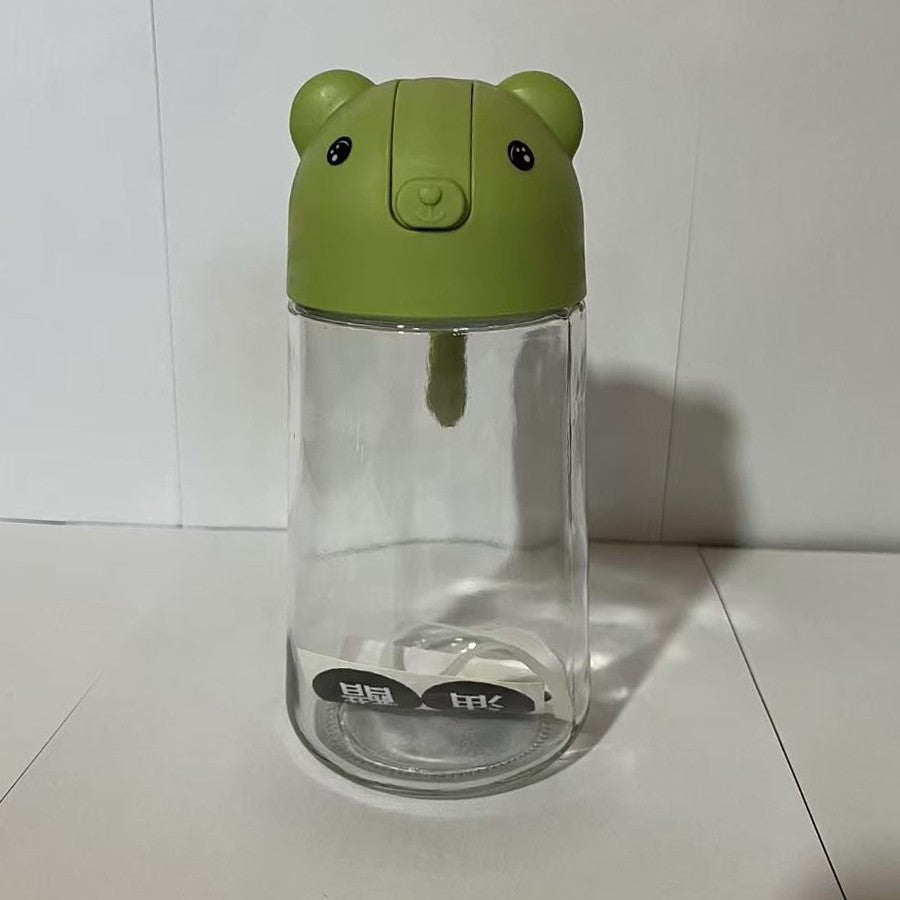 Recipient de ulei, Klevo, Model Ursulet, Sticla pentru Lichide de Bucatarie, Inchidere Deschidere Automata, 18.5 x 13 cm, Volum 630 ml, Verde