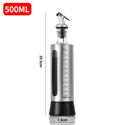 Sticla de ulei, Klevo, Sticla de Ulei din Otel Inoxidabil, Sticla pentru Lichide de Bucatarie, Sticla pentru Lichide de Gatit, 28.5 x 7.5 cm, volum 500 ml, Gri Transparent