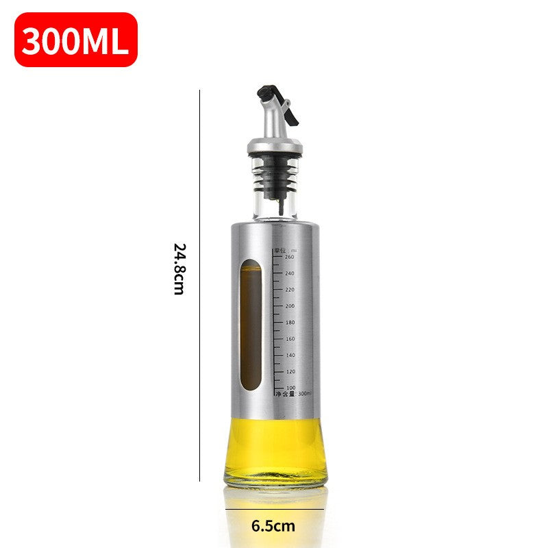 Sticla de ulei, Klevo, Sticla de Ulei din Otel Inoxidabil, Sticla pentru Lichide de Bucatarie, Sticla pentru Lichide de Gatit, 24.8 x 6.5 cm, volum 300 ml, Gri Transparent