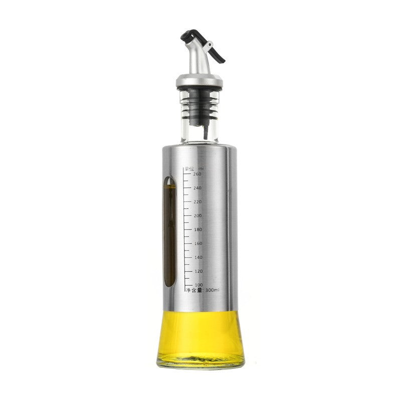 Sticla de ulei, Klevo, Sticla de Ulei din Otel Inoxidabil, Sticla pentru Lichide de Bucatarie, Sticla pentru Lichide de Gatit, 24.8 x 6.5 cm, volum 300 ml, Gri Transparent