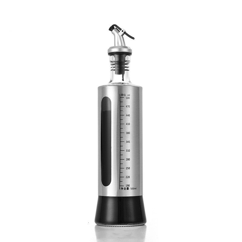 Sticla de ulei, Klevo, Sticla de Ulei din Otel Inoxidabil, Sticla pentru Lichide de Bucatarie, Sticla pentru Lichide de Gatit, 28.5 x 7.5 cm, volum 500 ml, Gri Transparent