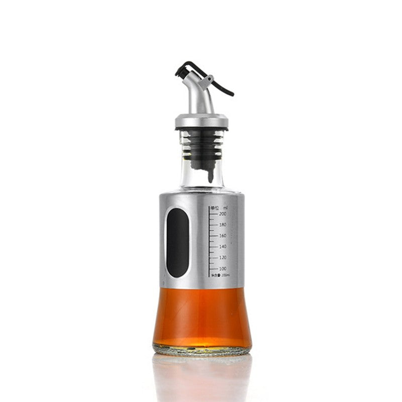 Sticla de ulei, Klevo, Sticla de Ulei din Otel Inoxidabil, Sticla pentru Lichide de Bucatarie, Sticla pentru Lichide de Gatit, 19 x 6.5 cm, volum 200 ml, Gri Transparent