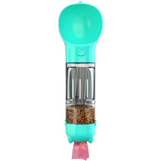 Sticla portabila 4 in 1 Klevo, pentru caini si pisici, cu 3 compartimente + lopetica, 300ml, apa, hrana, pungi igienice, lopetica, 26.7 x 9.7 x 9.4 cm, turcoaz