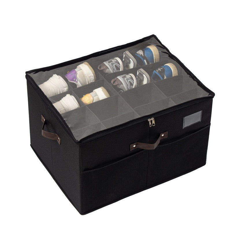 Cutie de Depozitare pentru Pantofi, Klevo, 53x42x33 cm, cu Capac Transparent si Fermoar, din Panza Oxford, Pliabila, Negru