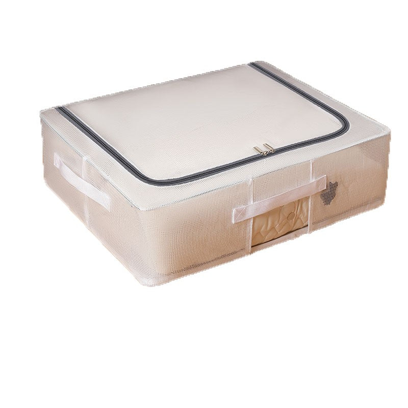 Cutie de Depozitare, Klevo, pentru Pantofi Haine, din Plasa PVC Impermeabila si Manere Laterale, Pliabila, Fermoar Bidirectional, 50 x 40 x 15 cm, Transparenta