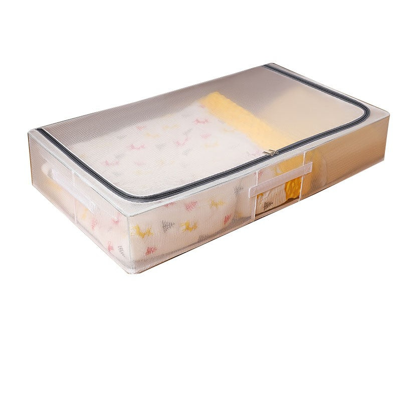 Cutie de Depozitare, Klevo, pentru Haine, Incaltaminte, din Plasa PVC Impermeabila si Manere Laterale, Pliabila, Fermoar Bidirectional, 80 x 47 x 15 cm Transparenta