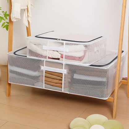 Cutie de Depozitare, Klevo, pentru Haine, Incaltaminte, din Plasa PVC Impermeabila si Manere Laterale, Pliabila, Fermoar Bidirectional, 80 x 47 x 24 cm, Transparenta