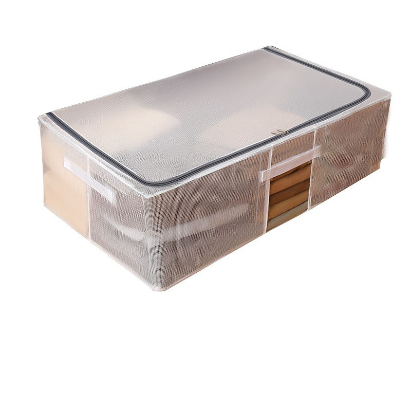 Cutie de Depozitare, Klevo, pentru Haine, Incaltaminte, din Plasa PVC Impermeabila si Manere Laterale, Pliabila, Fermoar Bidirectional, 80 x 47 x 24 cm, Transparenta