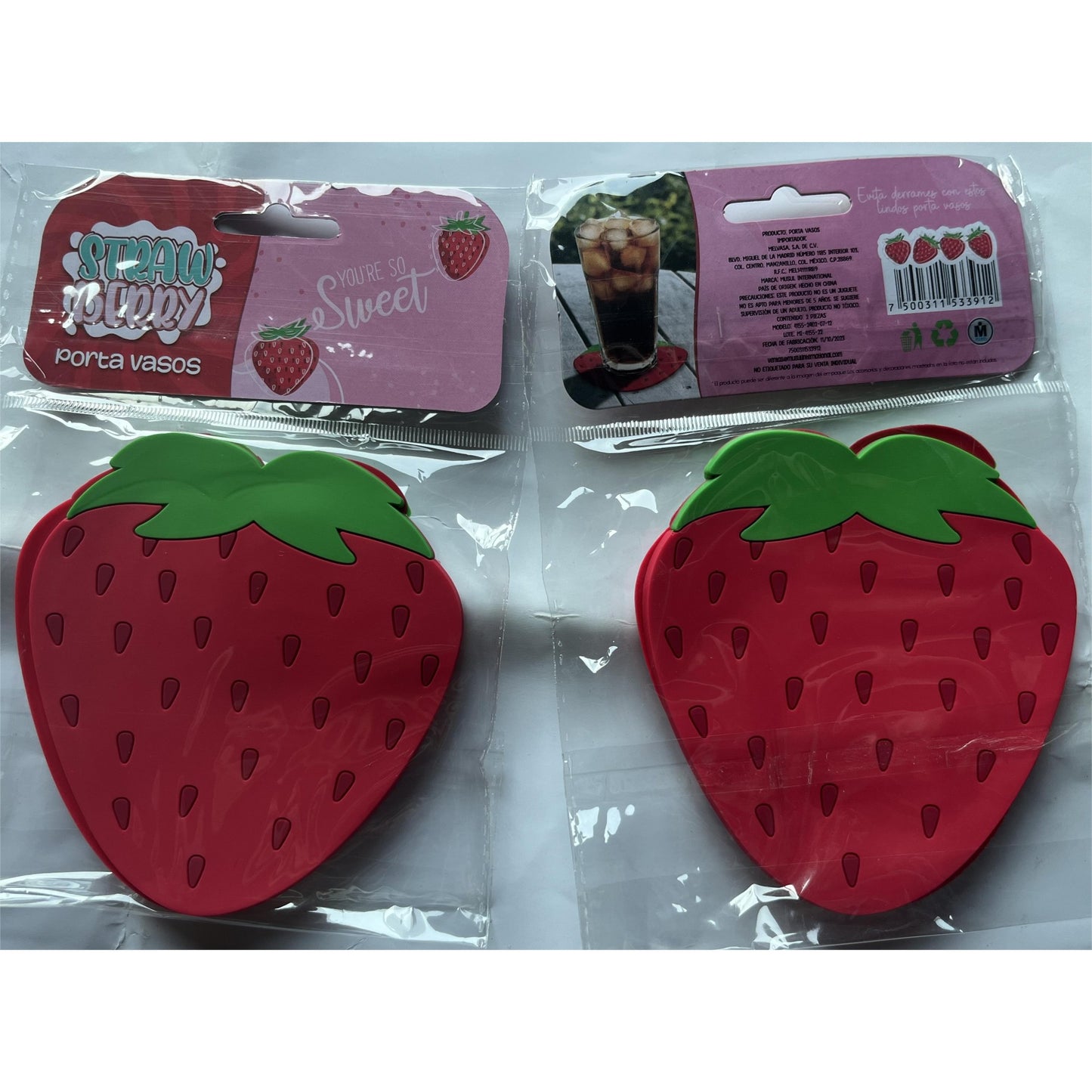 Suport pentru Pahar, Klevo, Model Capsuna, din PVC, 10 x 12 cm, Rezistent la Caldura, Rosu