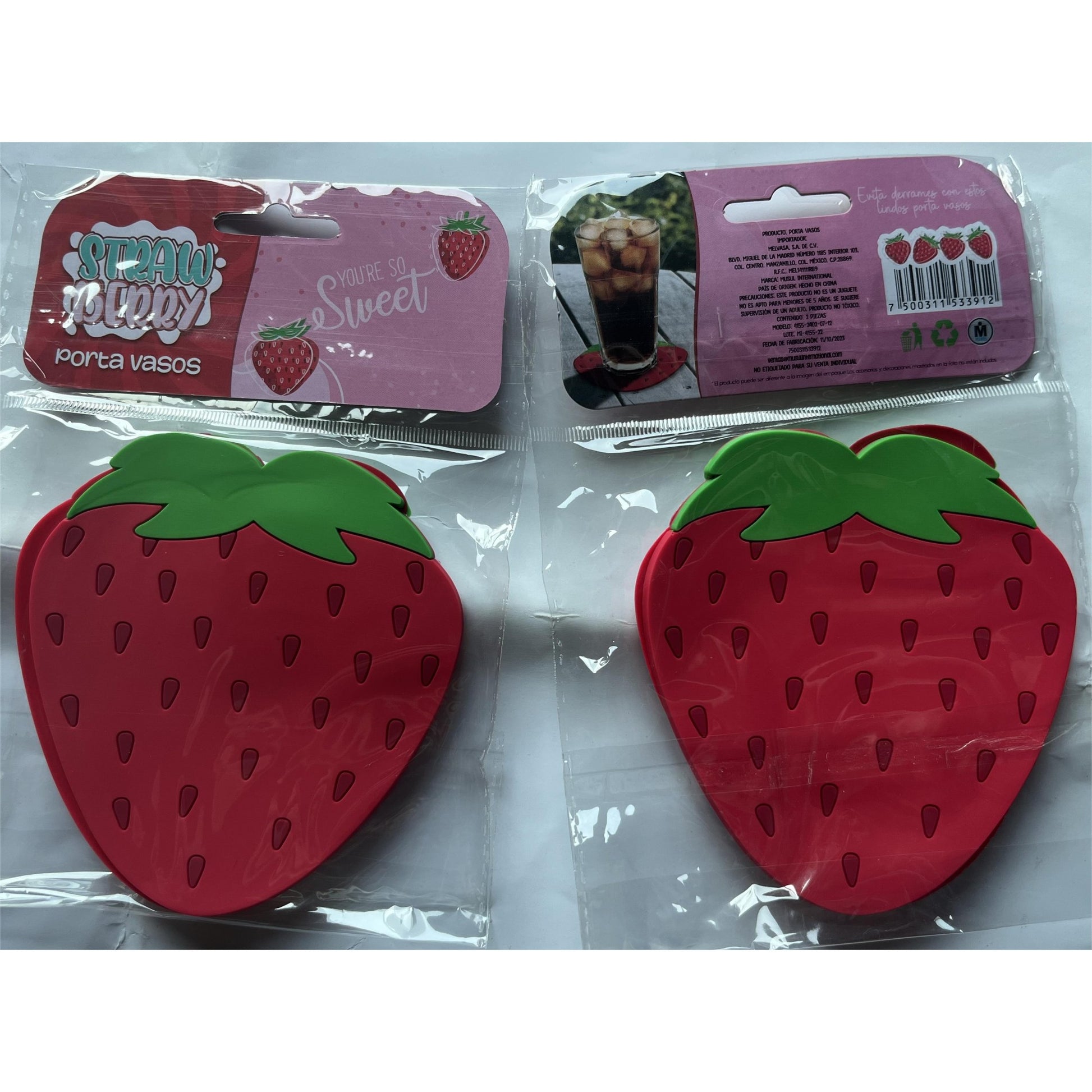 Suport pentru Pahar, Klevo, Model Capsuna, din PVC, 10 x 12 cm, Rezistent la Caldura, Rosu