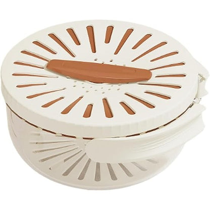 Strecuratoare 2 in 1 pentru Fructe si Legume, Klevo, Cos de Scurgere si Cutie de Depozitare, 15.5 x 8.3 cm, din PP, cu Maner si Capac, Maro