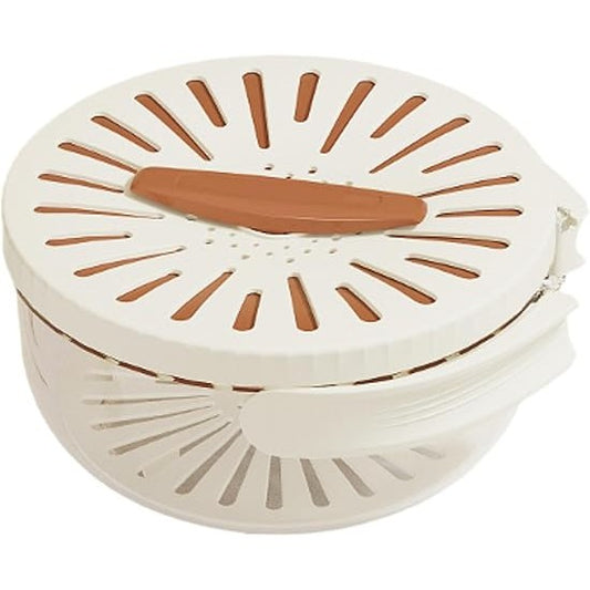 Strecuratoare 2 in 1 pentru Fructe si Legume, Klevo, Cos de Scurgere si Cutie de Depozitare, 15.5 x 8.3 cm, din PP, cu Maner si Capac, Maro