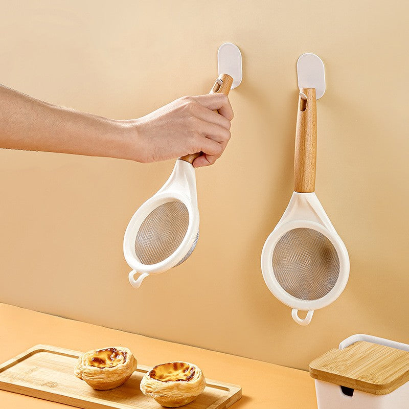 Strecuratoare, Mini Sita din Inox Silicon si Lemn, Klevo, Sita pentru Bucatarie pentru Faina, Ceai si Alte Alimente, 25 x 10 cm Alb