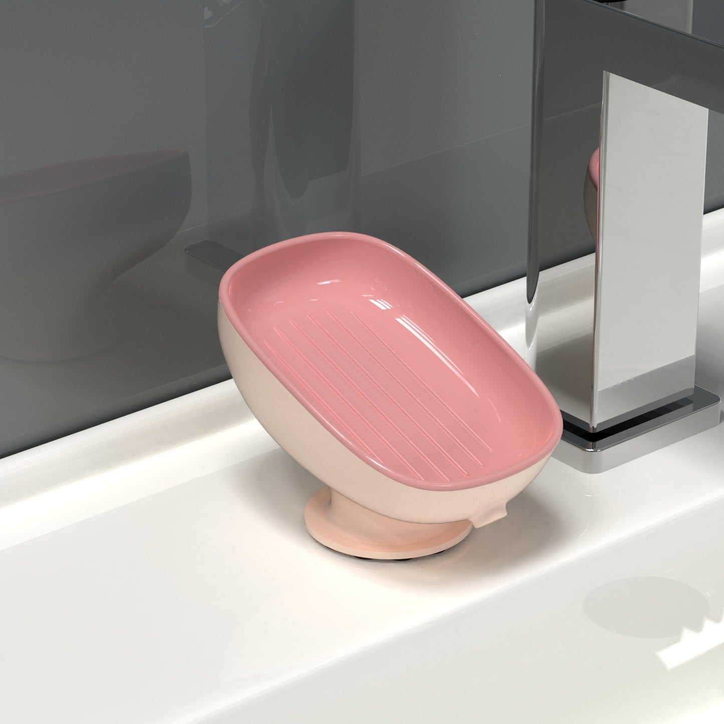 Savoniera din Plastic, Klevo, cu Ventuza, Design Modern, Roz
