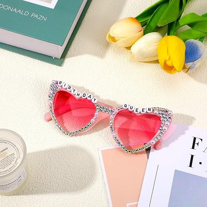 Ochelari Decorativi, Klevo, Model Birthday Queen, cu Diamante, pentru Aniversari, din PC, 15.3 x 5.7 x 14.5 cm, Roz
