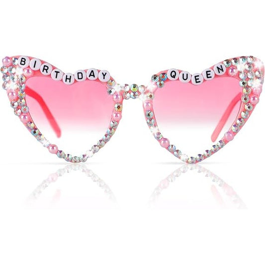 Ochelari Decorativi, Klevo, Model Birthday Queen, cu Diamante, pentru Aniversari, din PC, 15.3 x 5.7 x 14.5 cm, Roz