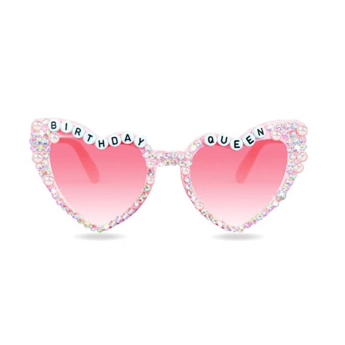 Ochelari Decorativi, Klevo, Model Birthday Queen, cu Perle si Pietre, pentru Aniversari, din PC, 15.3 x 5.7 x 14.5 cm, Roz