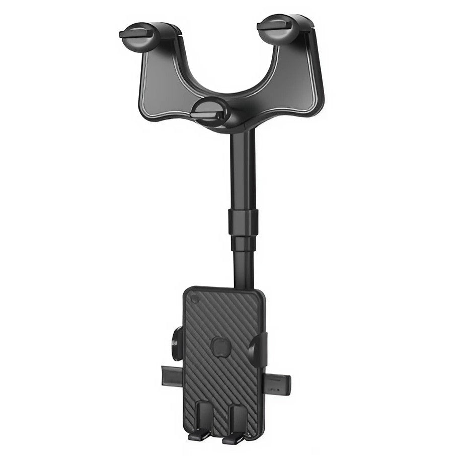 Suport auto Klevo cu atasare la oglinda retrovizoare, rotativ 360 de grade și retractabil, multifuncțional, compatibil cu toate telefoanele mobile, Finisaj Carbon, Negru