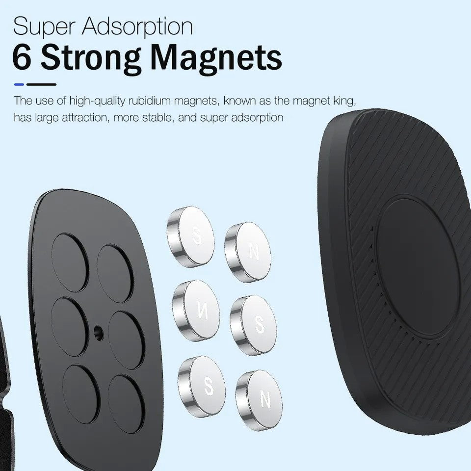 Suport Auto Magnetic Klevo 360 grade cu adeziv, 53 mm, Holder JS - 668, compatibil cu dispozitive intre 4" - 7", Ajustabil, 6 Magneti Neodymium  incorporati, Negru