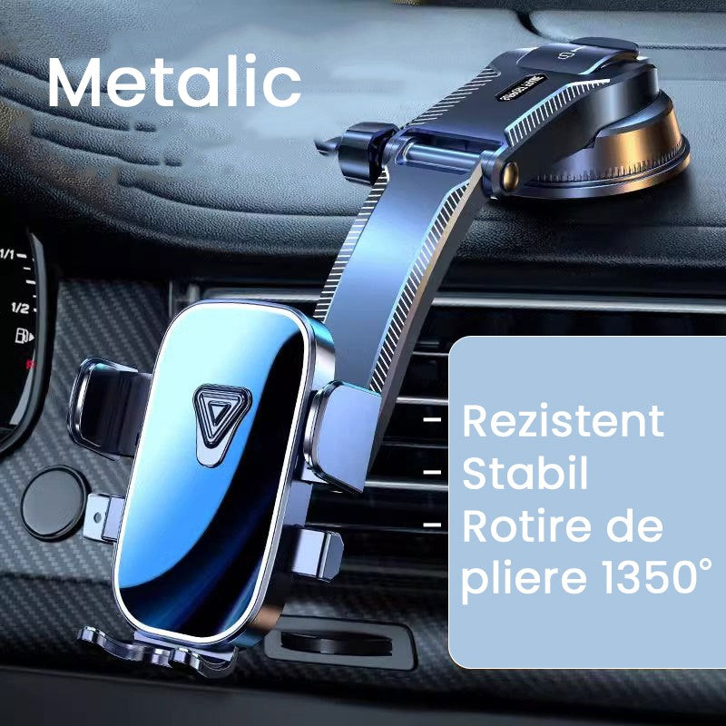 Suport Auto Multifunctional pentru Telefon, Klevo, Suport pentru Navigatie, Rotativ cu Ventuza, cu fixare Geam si Parbriz, 20 x 14 x 11 cm, Albastru oglinda