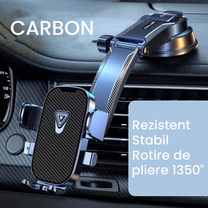 Suport Auto Multifunctional pentru Telefon, Klevo, Suport pentru Navigatie, Rotativ cu Ventuza, cu fixare Geam si Parbriz, 20 x 14 x 11 cm, Albastru Carbon