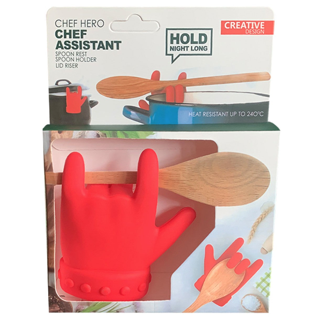 Suport Capac Anti- Varsare, Suport Lingura pentru Oala, Klevo, Model in Forma de Deget, din Silicon, Rosu
