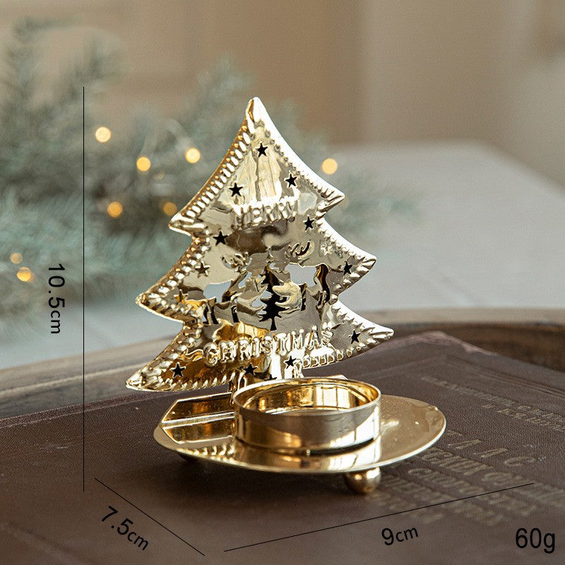 Suport Decorativ pentru Lumanare de Craciun, Klevo, Model Brad Auriu din Art Metal, pentru Masa fara Agatare, 10.5 x 9 x 7.5 cm, Auriu