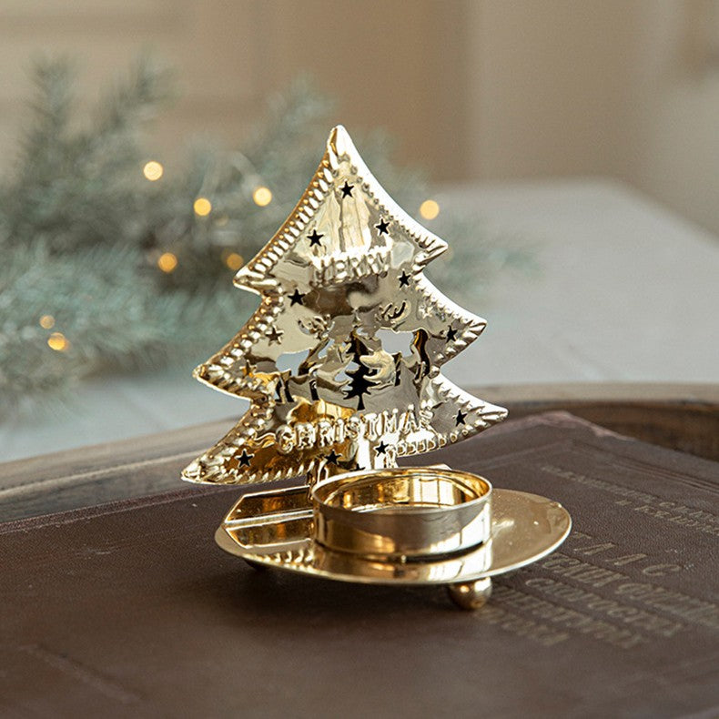 Suport Decorativ pentru Lumanare de Craciun, Klevo, Model Brad Auriu din Art Metal, pentru Masa fara Agatare, 10.5 x 9 x 7.5 cm, Auriu