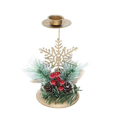 Suport Decorativ pentru Lumanare de Craciun, Klevo, Ornament pentru Lumanare, Model Fulg de Nea Auriu cu Crengute de Brad, din Art Metal, pentru Masa, fara Lumanare, 15 x 8 cm, Auriu