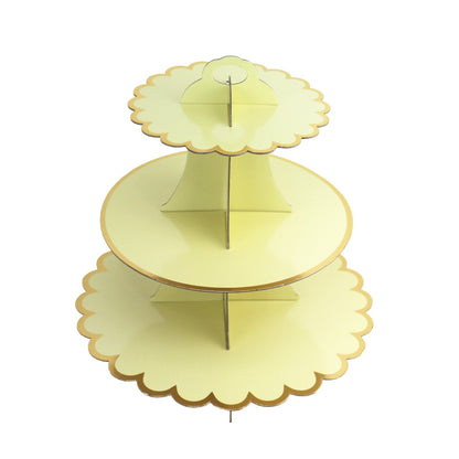Etajera pentru Prajituri, Klevo, din Carton, 3 Nivele, 16/22/29 cm Diametru, Inaltime 38 cm, Galben