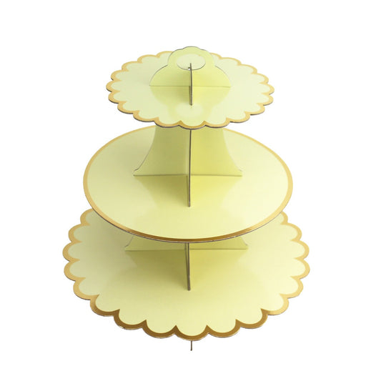 Etajera pentru Prajituri, Klevo, din Carton, 3 Nivele, 16/22/29 cm Diametru, Inaltime 38 cm, Galben