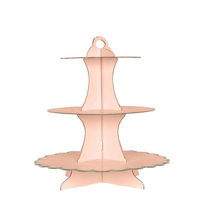 Etajera pentru Prajituri, Klevo, din Carton, 3 Nivele, 16/22/29 cm Diametru, Inaltime 38 cm, Roz