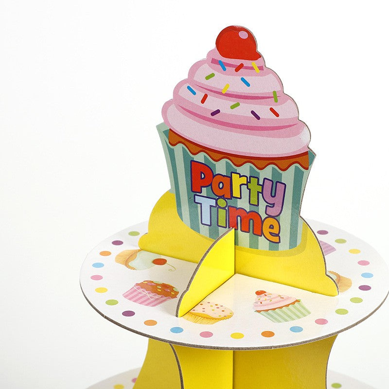 Suport Prajituri, Klevo, 3 Etaje, Design de Petrecere, pentru Prajituri, Candy Bar, din Carton, Galben/Multicolor