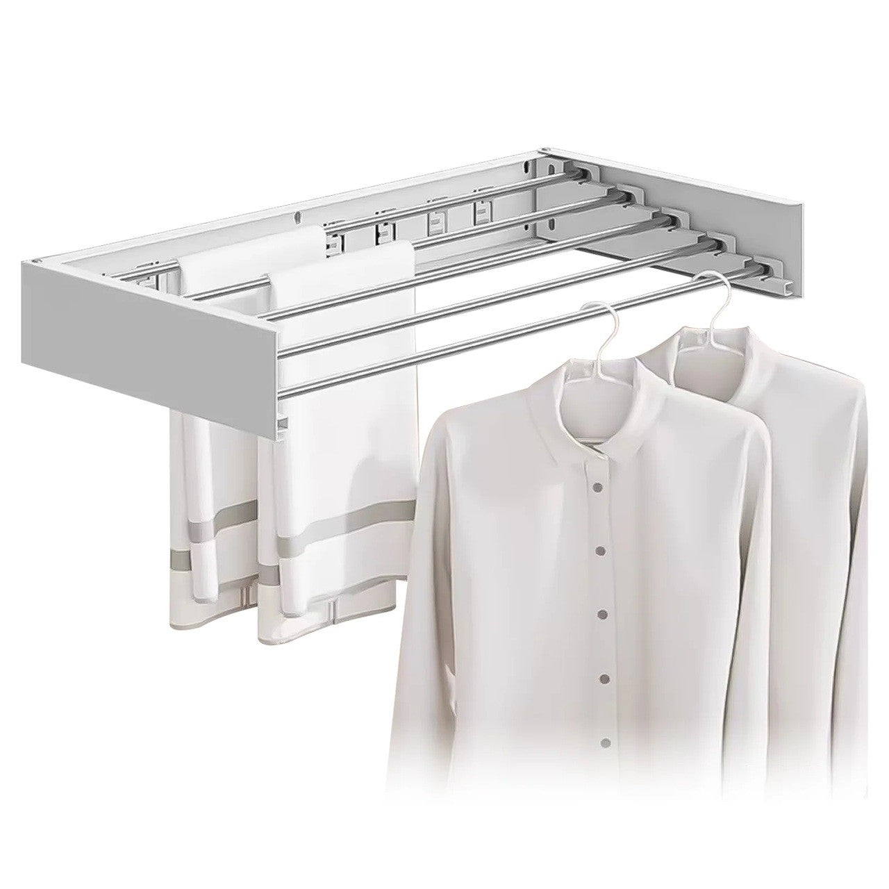 Suport Haine, Klevo, Depozitare si Uscare Rufe, din Aluminiu, Pliabil, Impermeabil, Montare prin Perforare, 80 cm, Alb