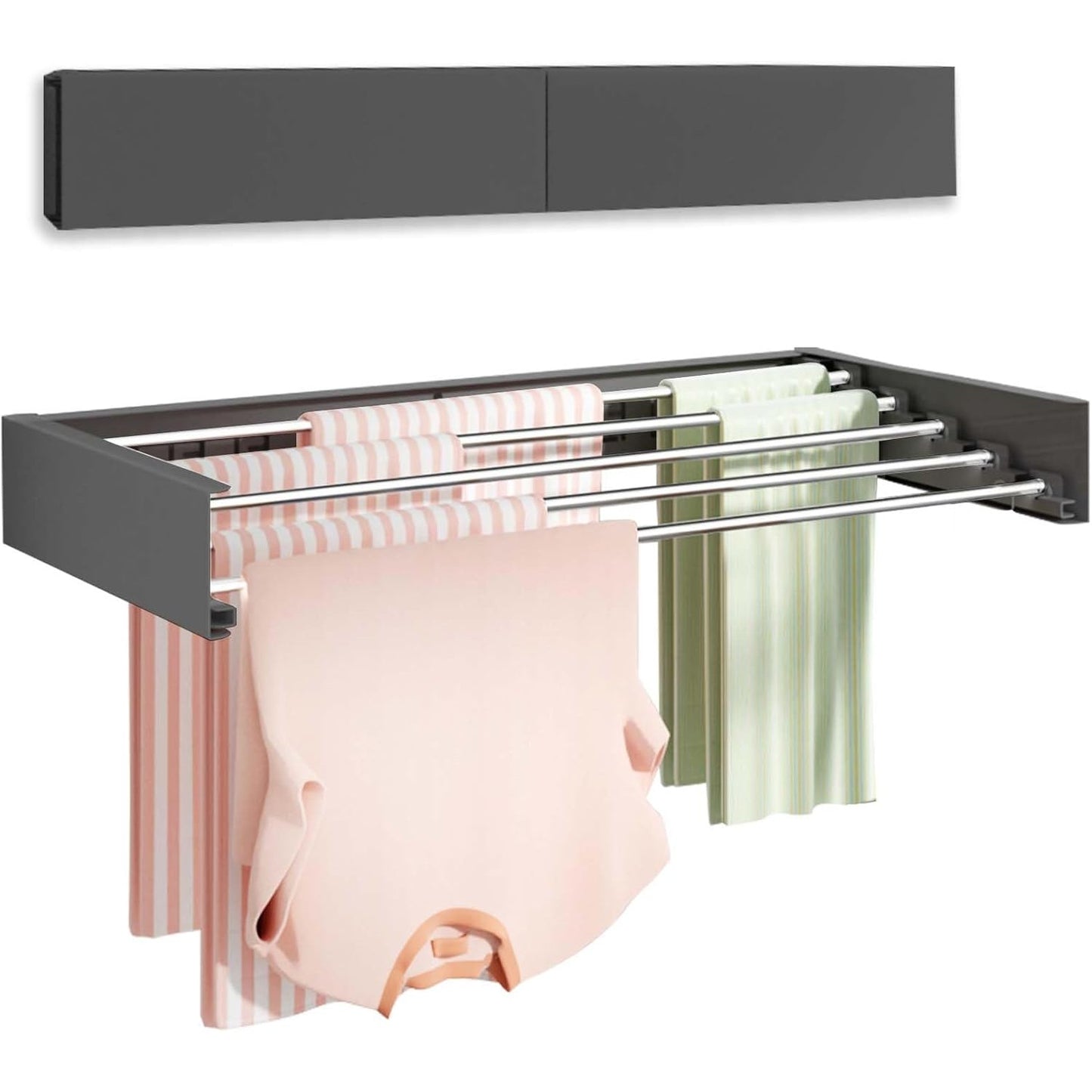 Suport Haine, Klevo, Depozitare si Uscare Rufe, din Aluminiu, Pliabil, Impermeabil, Montare prin Perforare, 100 cm, Negru