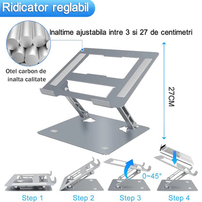 Stand Laptop si Tableta, Klevo, Suport Laptop Ergonomic, Pliabil, Ajustabil pe Inaltime, Portabil, Anti Alunecare, 27.7 x 27.7 x 5 cm, Gri