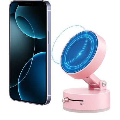 Suport Magnetic Auto pentru Telefon, Klevo, cu Ventuza, Pliabil și Retractabil, Fixare prin Vid și Magnet, Rotativ 360°, Roz