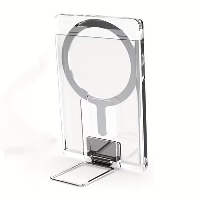 Husa pentru Carduri, Klevo, Compatibil cu Telefon Apple Magsafe, Accesoriu pentru Husa MagSafe, cu Suport Pliabil Argintiu, Transparent
