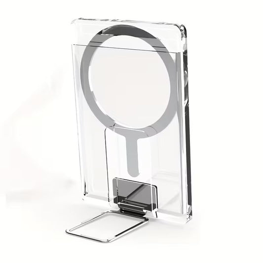 Husa pentru Carduri, Klevo, Compatibil cu Telefon Apple Magsafe, Accesoriu pentru Husa MagSafe, cu Suport Pliabil Argintiu, Transparent