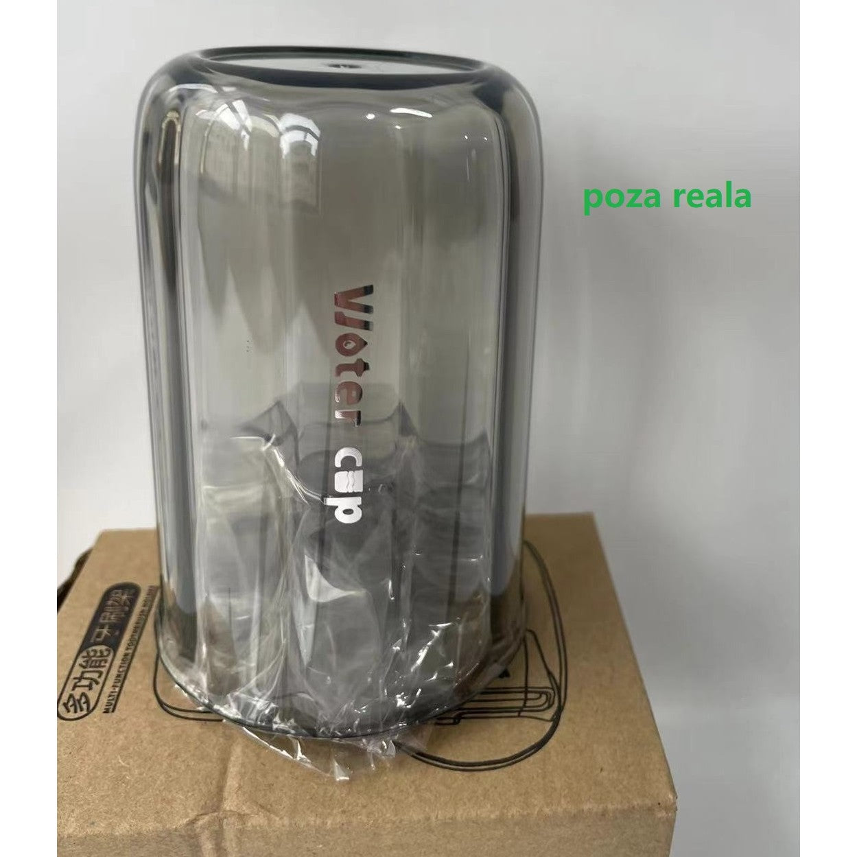 Suport Multifunctional 2 in 1, Pahar si Suport pentru Periuta de Dinti, Klevo, Plastic, Dimensiune: 10.4 x 7.3 x 7.3 cm, Gri