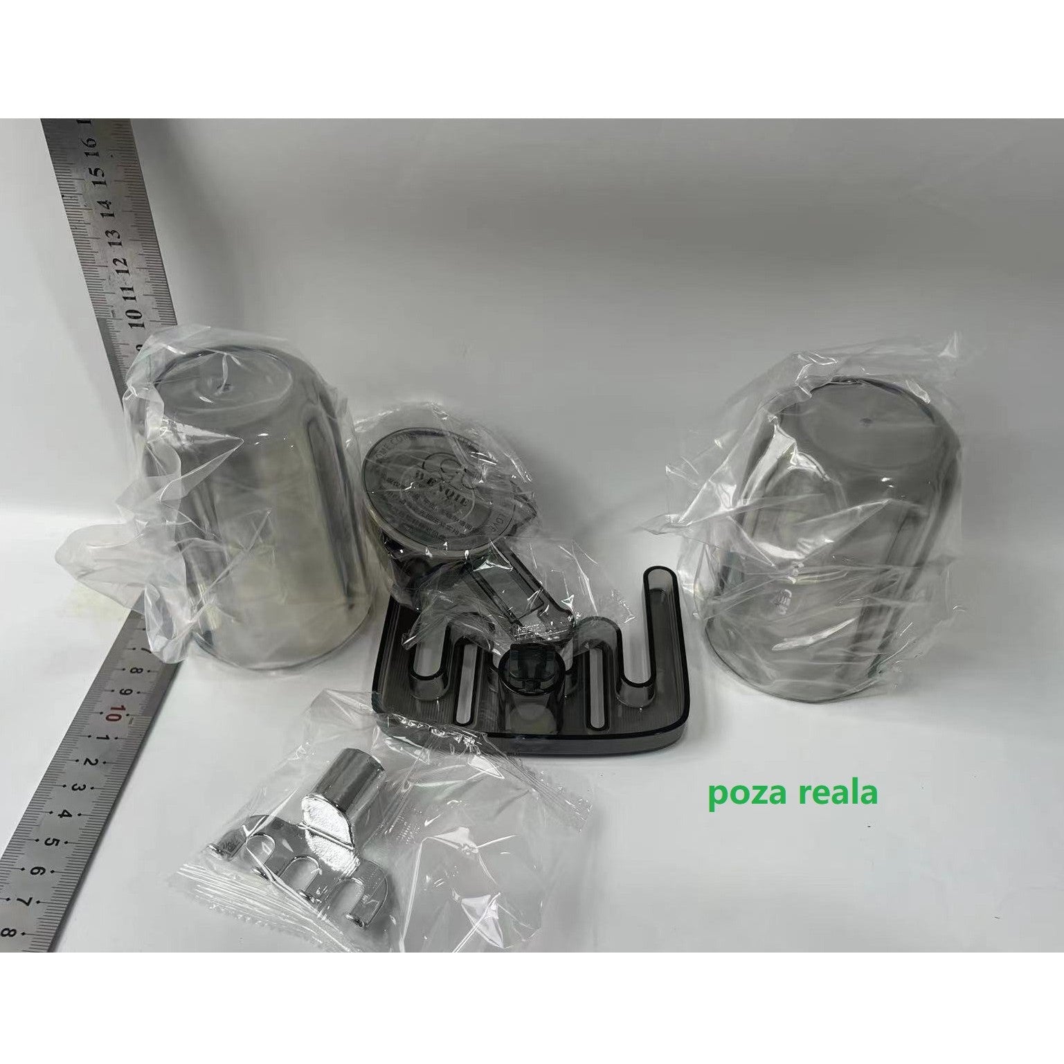 Suport Multifunctional Dublu, Pahar si Suport pentru Periuta de Dinti, Klevo, Plastic, 11 cm x 11.5 cm, Gri