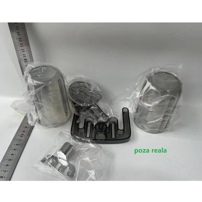 Suport Multifunctional Dublu, Pahar si Suport pentru Periuta de Dinti, Klevo, Plastic, 11 cm x 11.5 cm, Gri