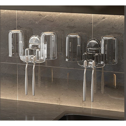 Suport Multifunctional Dublu, Pahar si Suport pentru Periuta de Dinti, Klevo, Plastic, 11 cm x 11.5 cm, Transparent