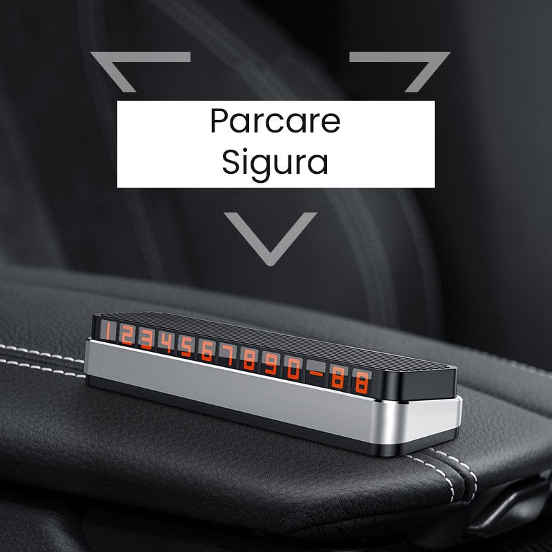 Suport Numar de Telefon pentru Parcare Auto, Klevo, Suport pentru Numarul de telefon, Pop-Up pentru Ascundere, Banda Adeziva Inclusa, 150 x 52 x 60 mm, Cifre Rosii, Space Gray