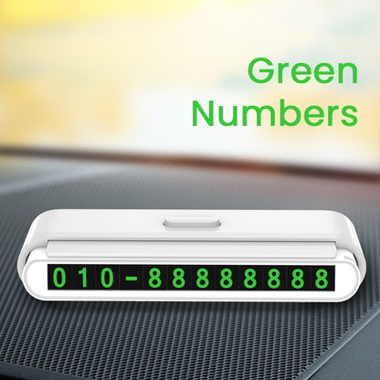 Suport Numar de Telefon pentru Parcare Auto, Klevo, Suport pentru Numarul de telefon, Banda glisanta pentru Ascundere, Banda Adeziva Inclusa, 120 x 48 x 24 mm, Cifre Verzi, Alb