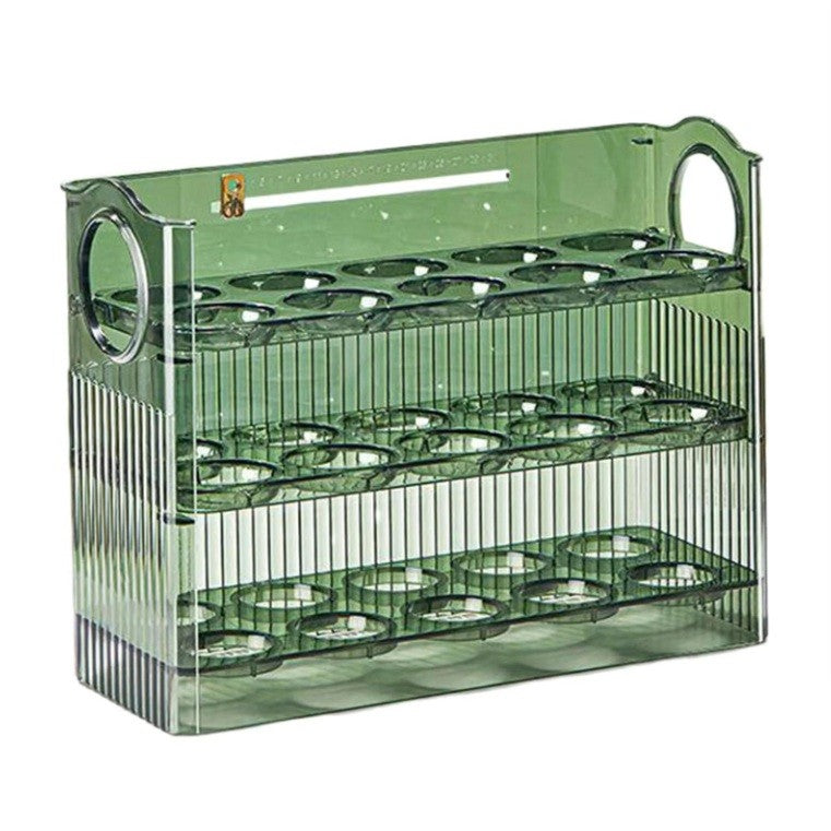 Suport Organizator pentru Oua, Klevo, Capacitate 30 Oua, Pentru Usa Frigiderului, 3 Straturi, din Plastic, Verde Transparent